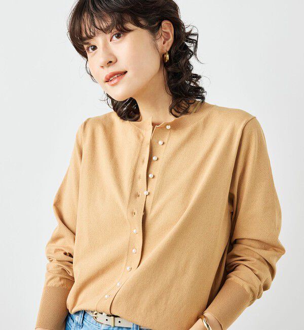 NOLLEY'S「《手洗い可能》コットンテックスクルーネックカーディガン」|カーディガン|