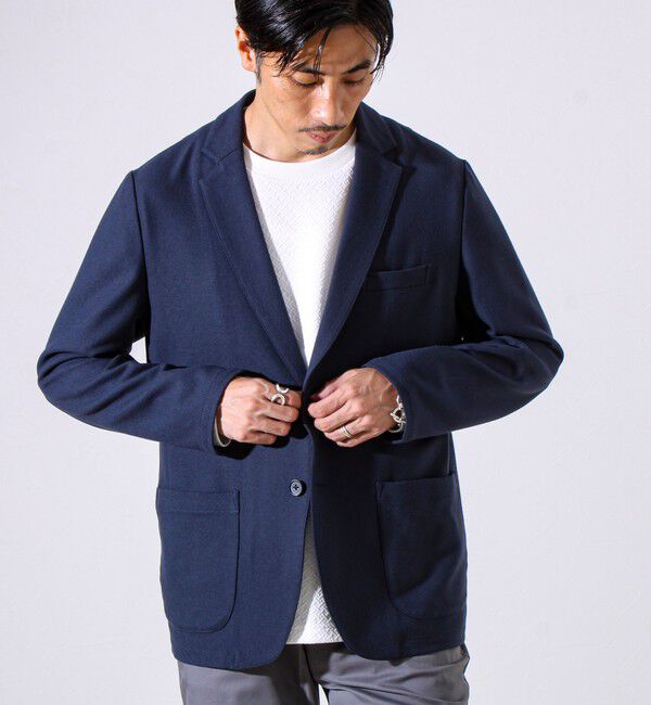 GLOSTER「【オンオフ兼用の大人カジュアルジャケット】両面起毛 ストレッチジャケット」|テーラードジャケット|ネイビー
