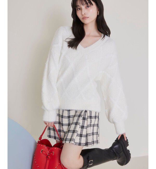 VIS「アーガイルフェザーニット/2WAY・イージーケア」|ニット・セーター|オフホワイト(15)
