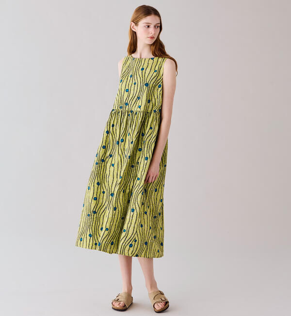 LE GLAZIK「LE GLAZIK | バティック ノースリーブワンピース WOMEN」|ワンピース|GREEN系1