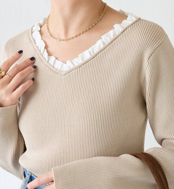  「フリルリブニット」|ニット・セーター|ベージュ