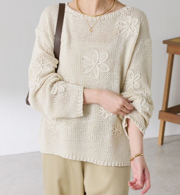  「フラワールーズコットン混ニット」|ニット・セーター|