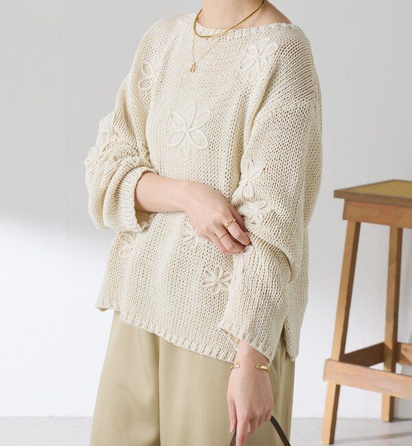  「フラワールーズコットン混ニット」|ニット・セーター|