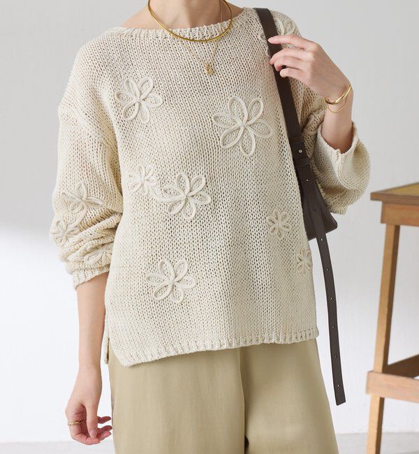  「フラワールーズコットン混ニット」|ニット・セーター|