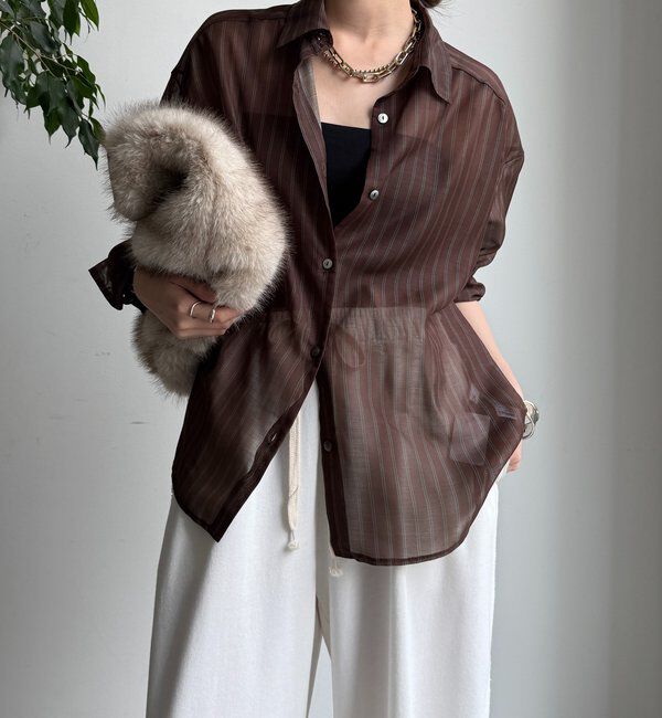  「シアーストライプシャツ」|シャツ・ブラウス|ブラウン