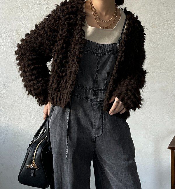  「ループヤーンニットジャケット」|ブルゾン・スタジャン|ブラウン