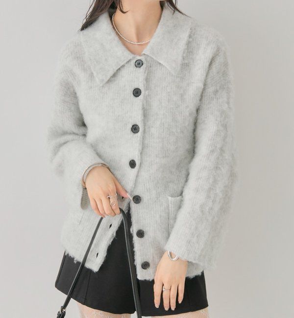  「襟付きポケットカーディガン」|カーディガン|ライトグレー