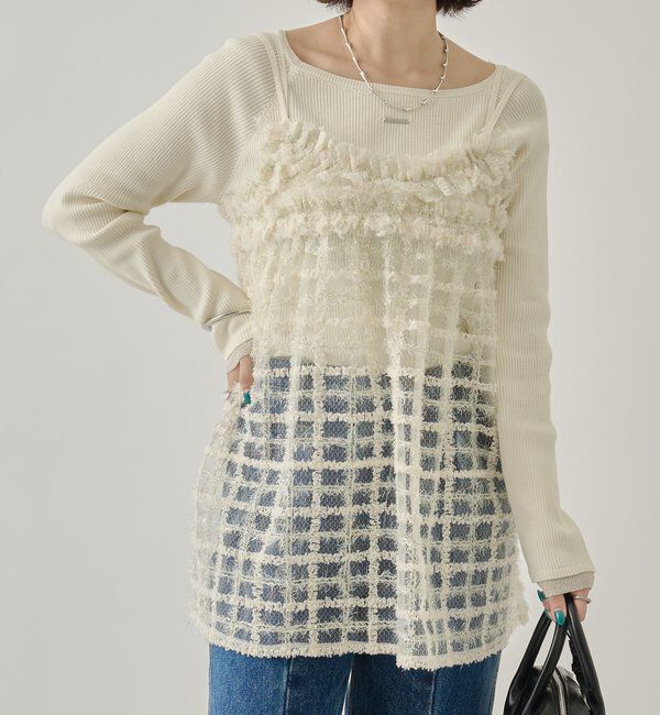  「シャイニーチェックキャミチュニック」|シャツ・ブラウス|オフホワイト