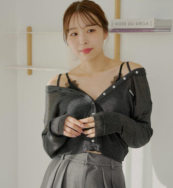  「バイカラーラメシアーカーディガン」|カーディガン|