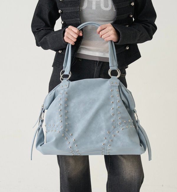  「【WEB限定】STUDDED FAUX LEATHER BOSTON BAG」|ボストンバッグ|
