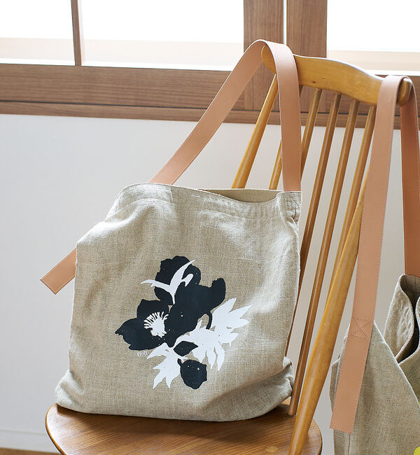 collex「ボタニカルプリントリネントートバッグ」|ショルダー・メッセンジャー|ブラック