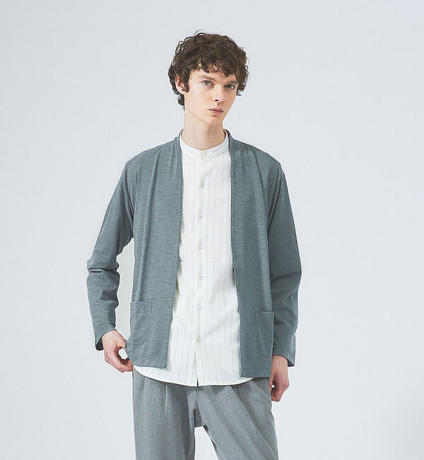 ABAHOUSE「【定番/シアー素材】ストレッチ カノコ ワンボタン カーディガン」|カーディガン|グリーン系その他1