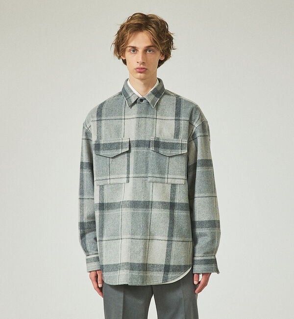 ABAHOUSE「【シャギー素材】ネルチェック オーバーサイズ CPOシャツ /シャツブルゾン」|ブルゾン・スタジャン|