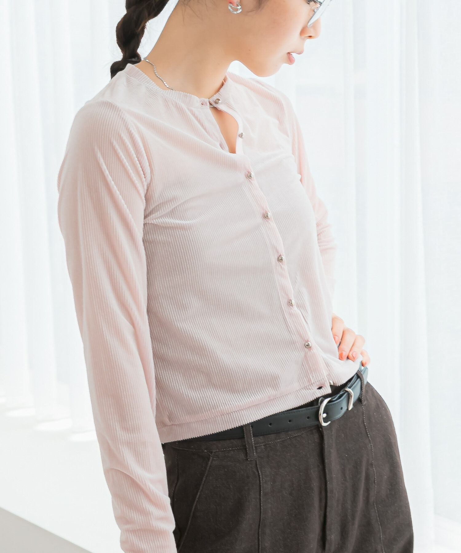 URBAN RESEARCH ROSSO「F by ROSSO　シアーリブベロアコンパクトカーディガン」|カーディガン|