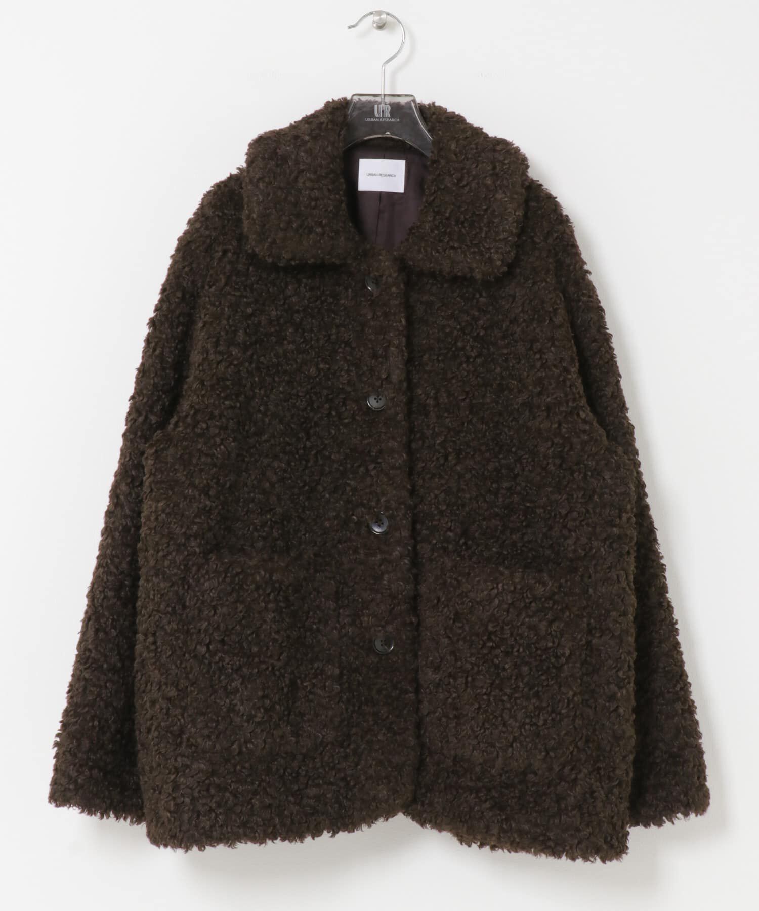 URBAN RESEARCH「ECOPELカーリーファーコート」|ノーカラーコート|