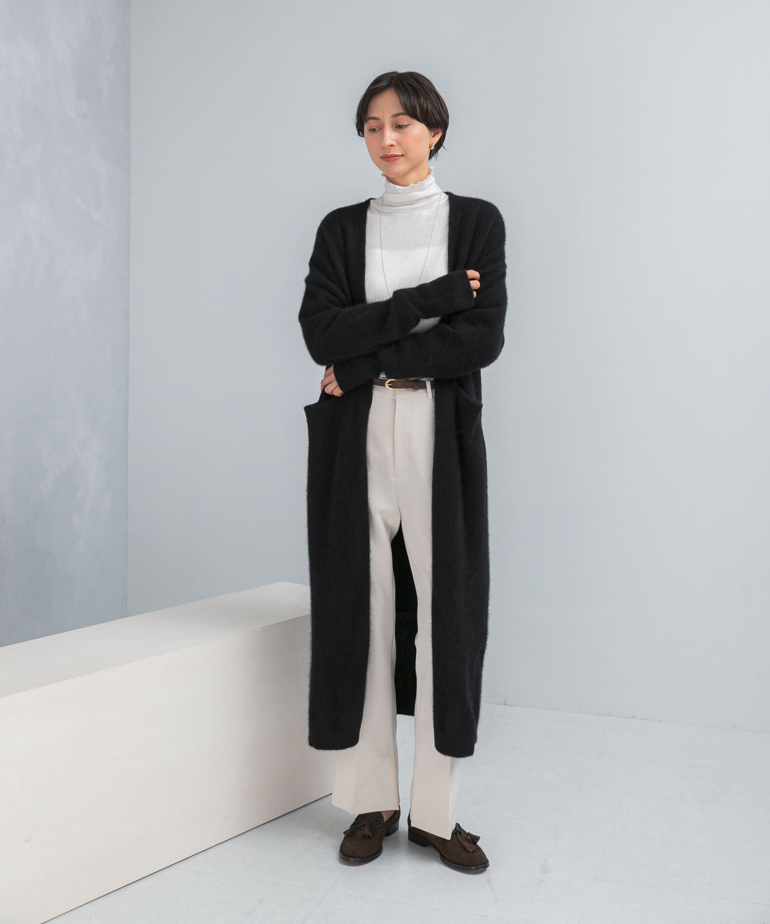 URBAN RESEARCH ROSSO「ファーニットロングガウン」|カーディガン|ブラック