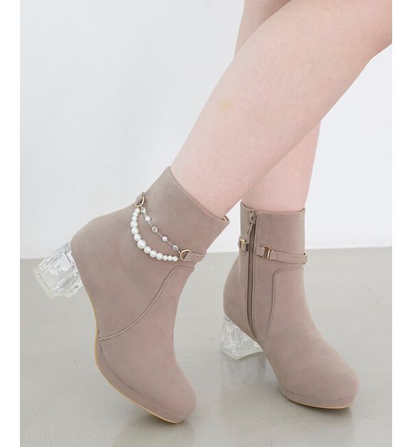  「取り外しパールビジューブーツ」|ショートブーツ|