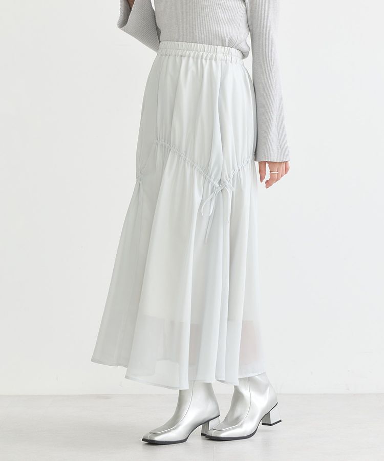 earth music&ecology「シャイニーアシンメトリーギャザースカート」|フレア|