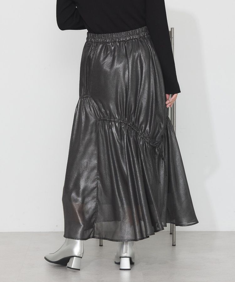 earth music&ecology「シャイニーアシンメトリーギャザースカート」|フレア|