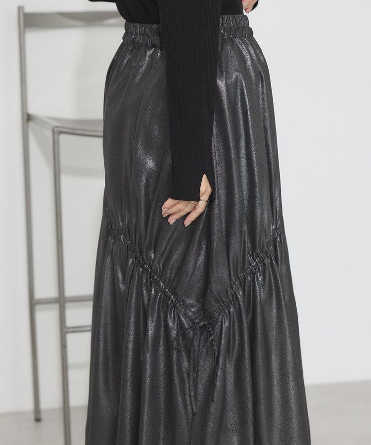 earth music&ecology「シャイニーアシンメトリーギャザースカート」|フレア|