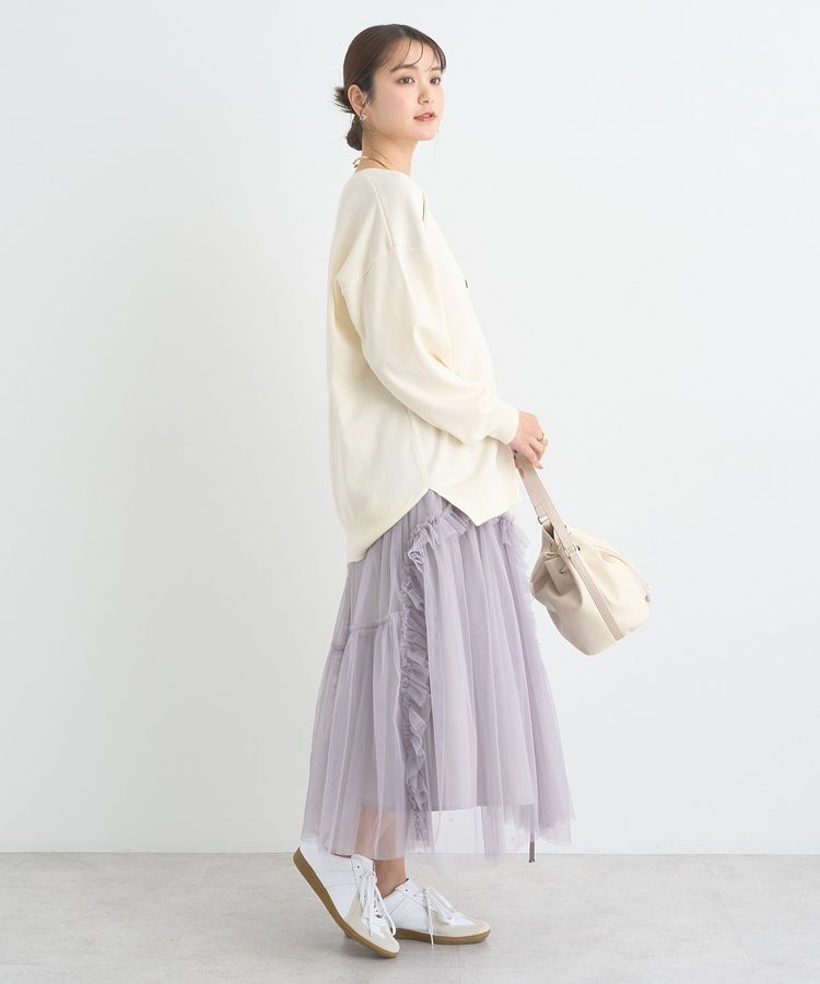 earth music&ecology「チュールアシンメトリーフリルスカート」|フレア|