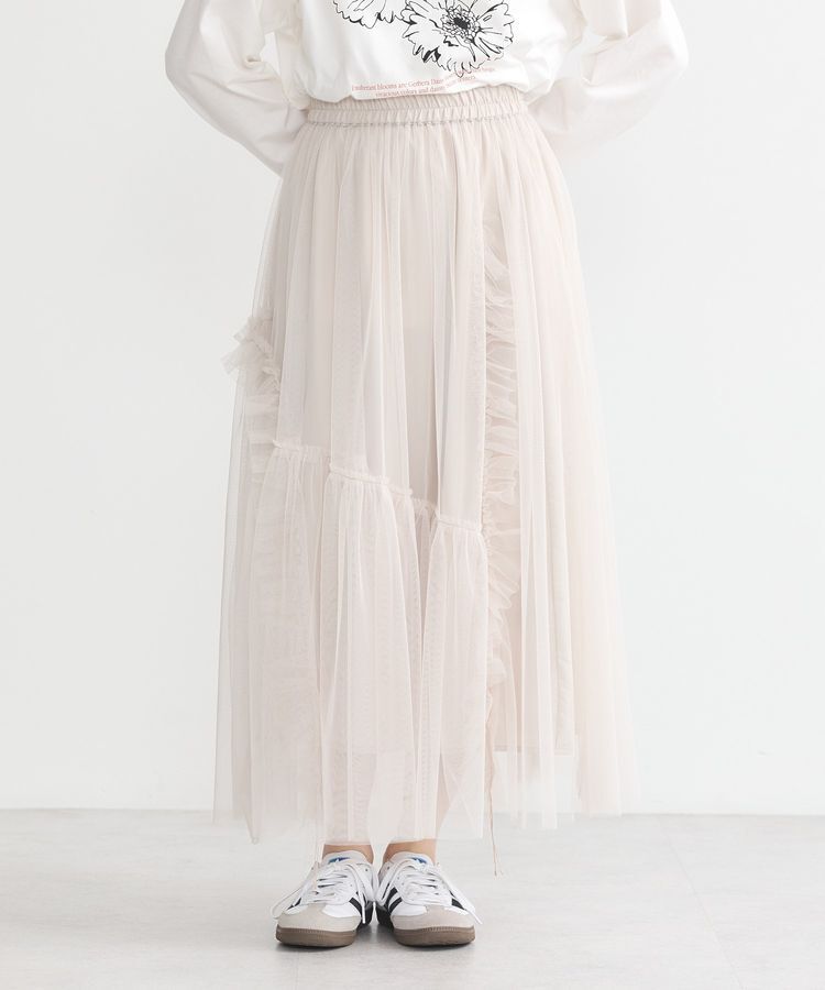 earth music&ecology「チュールアシンメトリーフリルスカート」|フレア|
