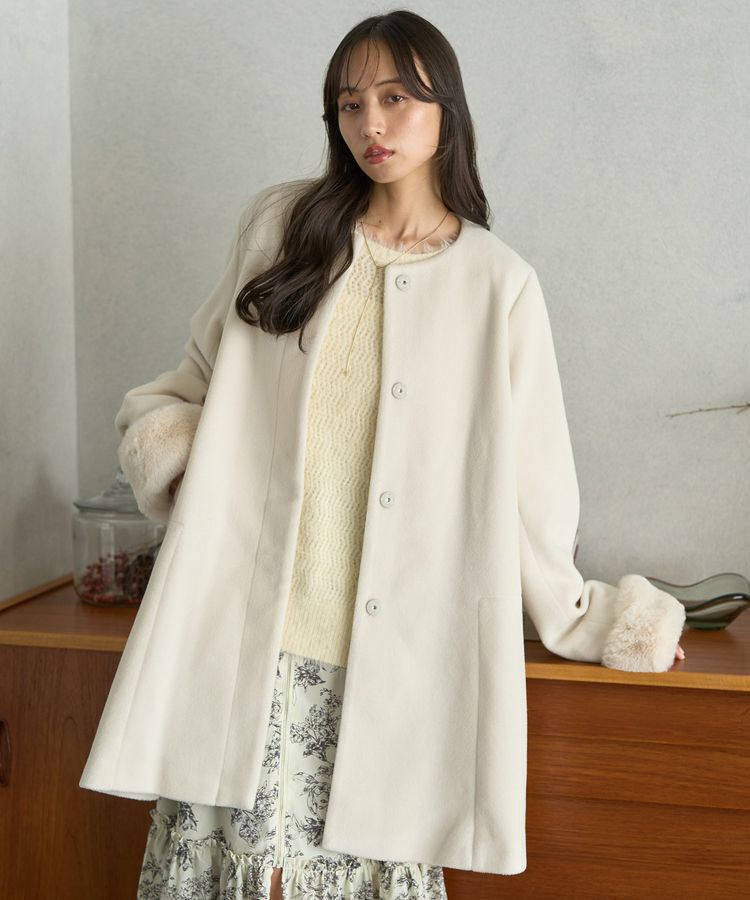 earth music&ecology「ファーカフスノーカラーコート」|ノーカラーコート|