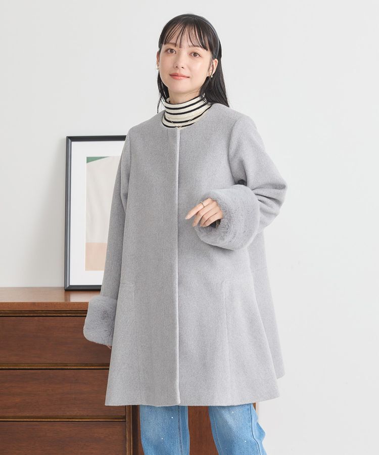 earth music&ecology「ファーカフスノーカラーコート」|ノーカラーコート|