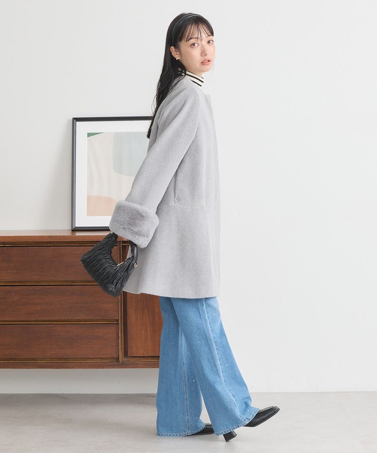 earth music&ecology「ファーカフスノーカラーコート」|ノーカラーコート|