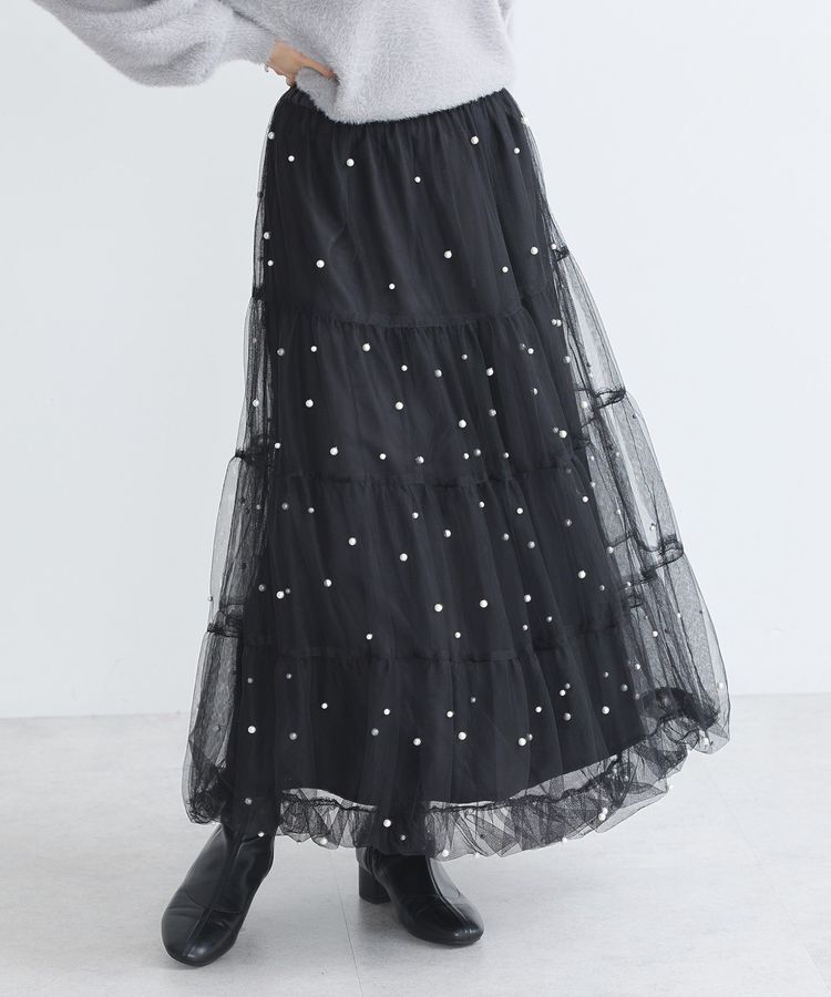 earth music&ecology「チュールパールスカート」|フレア|