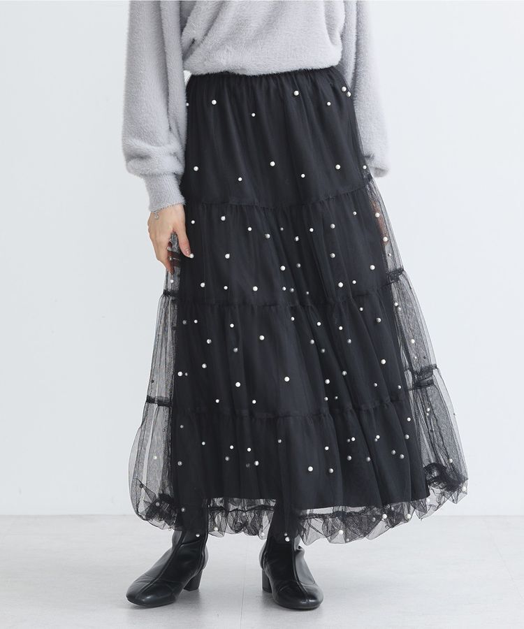 earth music&ecology「チュールパールスカート」|フレア|