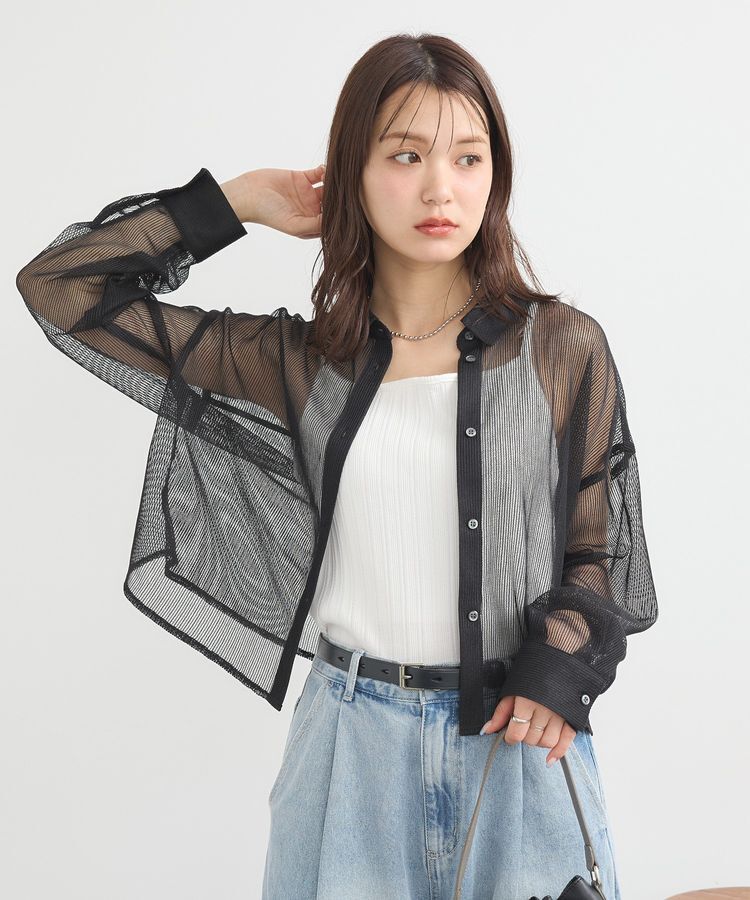 earth music&ecology「メッシュストライプショートシャツ」|シャツ・ブラウス|