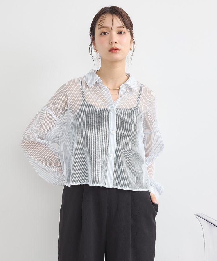 earth music&ecology「メッシュストライプショートシャツ」|シャツ・ブラウス|