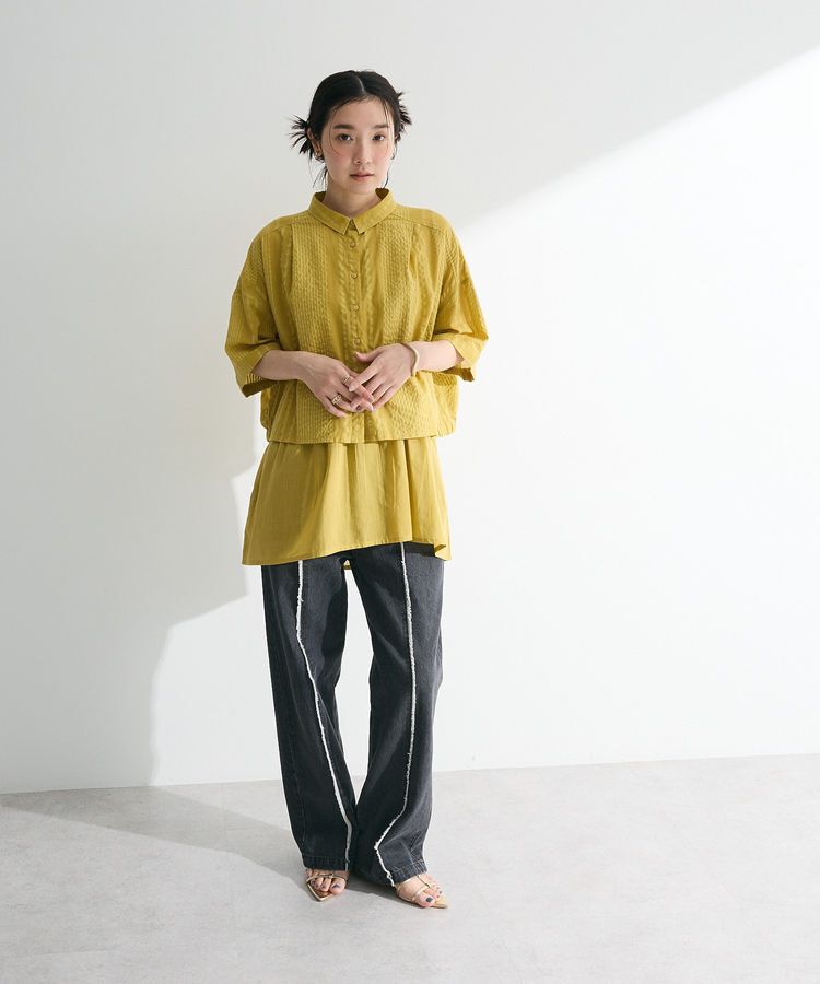 Green Parks「インド綿 SET2点 ギャザーシャツ+布帛インナー」|シャツ・ブラウス|