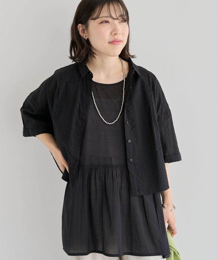 Green Parks「インド綿 SET2点 ギャザーシャツ+布帛インナー」|シャツ・ブラウス|