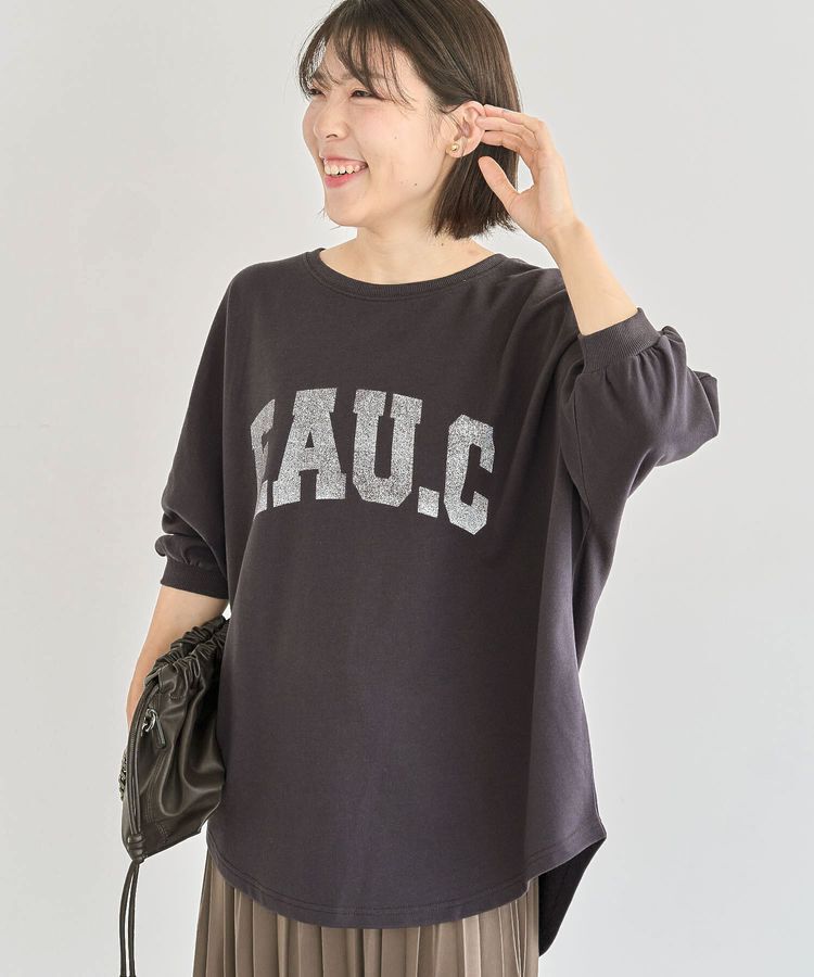 Green Parks「7分袖ミニ裏毛ドルマンロゴプルオーバー」|Tシャツ・カットソー|Charcoal Gray