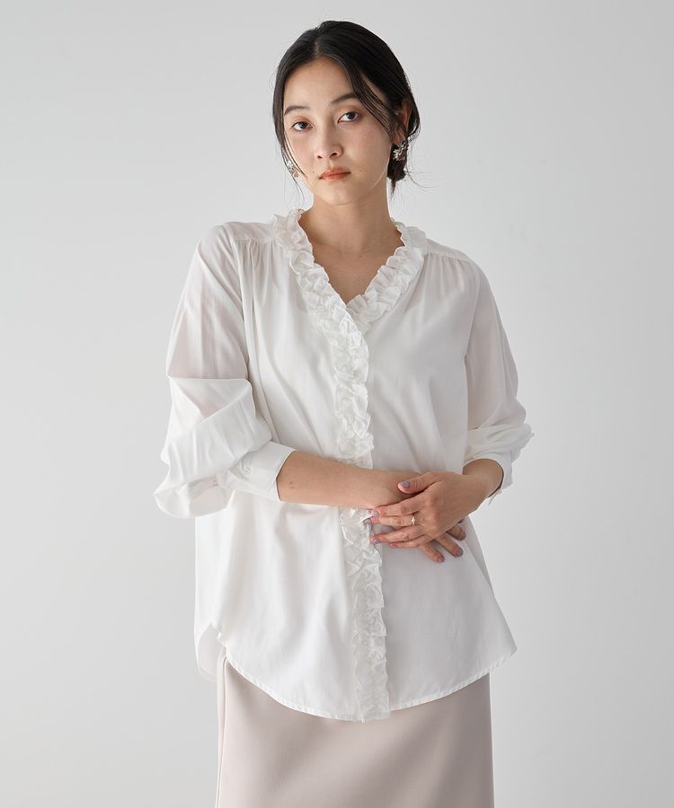 YECCA VECCA「フリルVネックブラウス」|シャツ・ブラウス|
