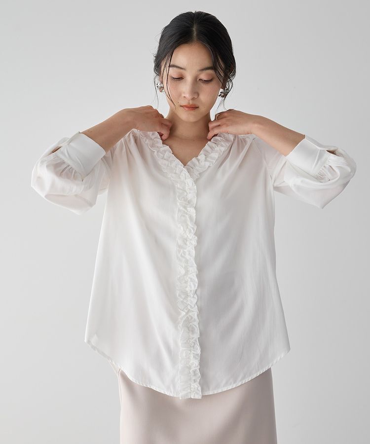 YECCA VECCA「フリルVネックブラウス」|シャツ・ブラウス|