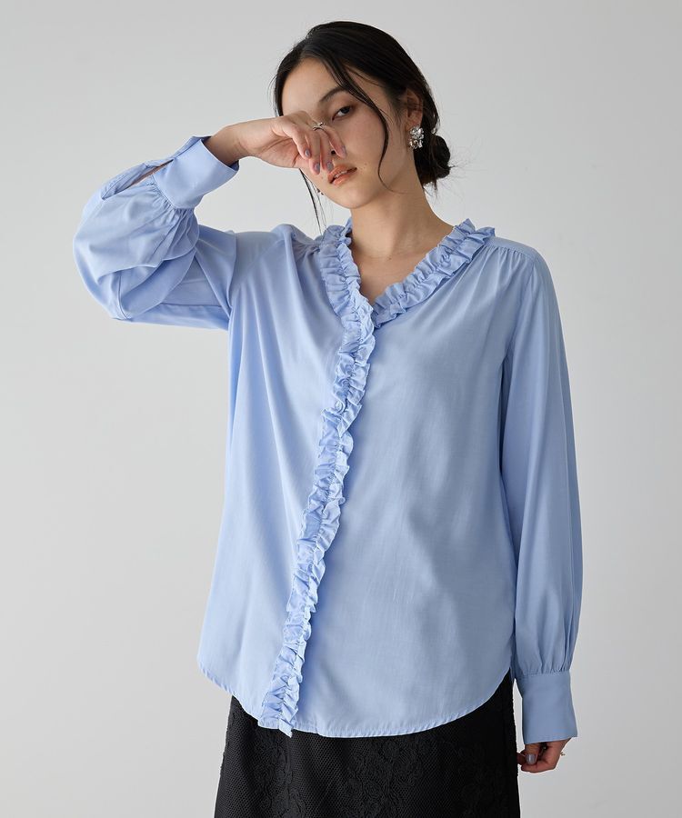 YECCA VECCA「フリルVネックブラウス」|シャツ・ブラウス|