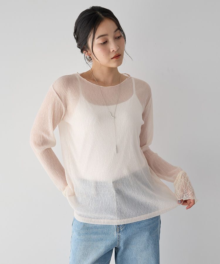 YECCA VECCA「袖レースシアートップス」|Tシャツ・カットソー|
