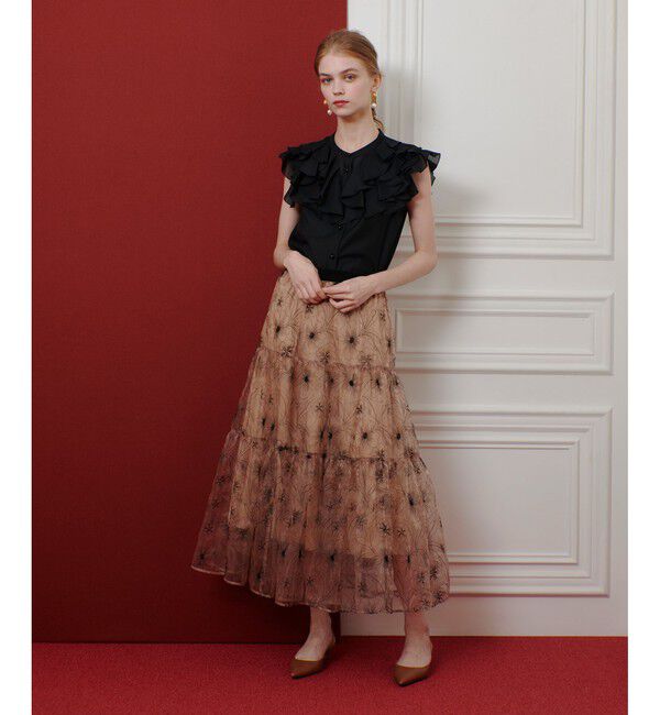 LOULOU WILLOUGHBY「【LOULOU WILLOUGHBY】オーガンジーフラワー刺繍スカート」|スカート|