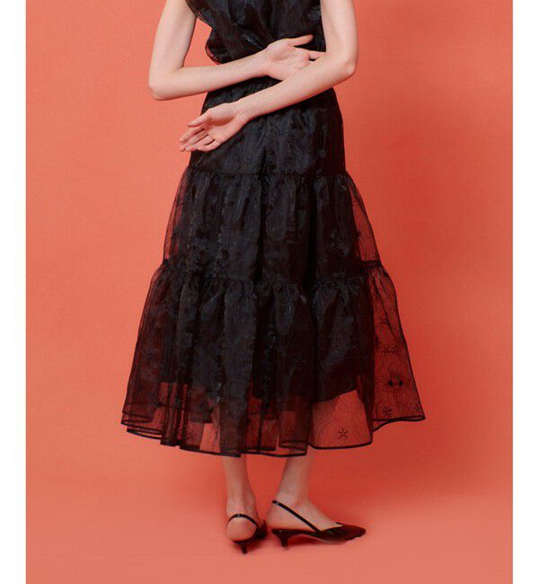 LOULOU WILLOUGHBY「【LOULOU WILLOUGHBY】オーガンジーフラワー刺繍スカート」|スカート|