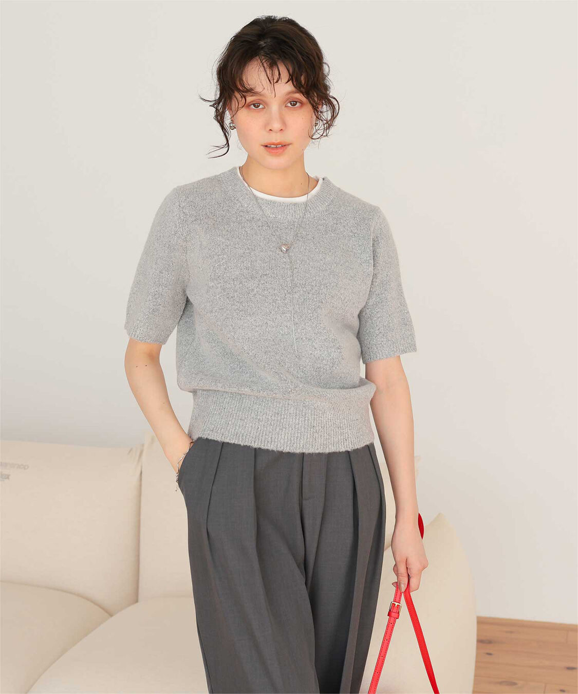 titivate「レイヤードデザインふわっとタッチハーフスリーブニット」|ニット・セーター|