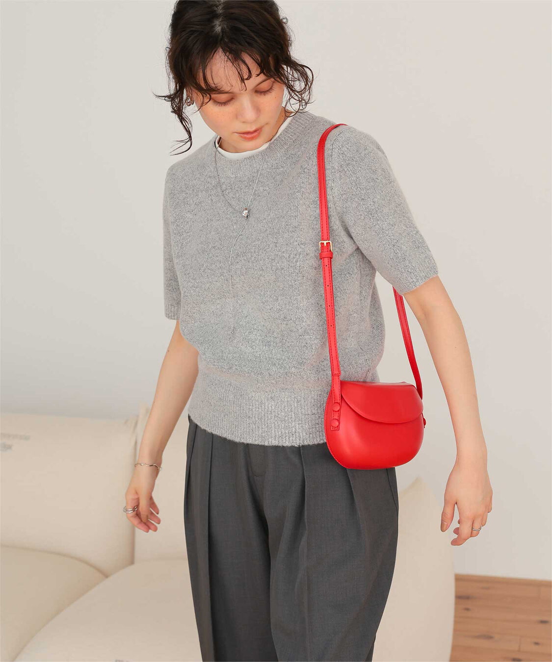 titivate「レイヤードデザインふわっとタッチハーフスリーブニット」|ニット・セーター|