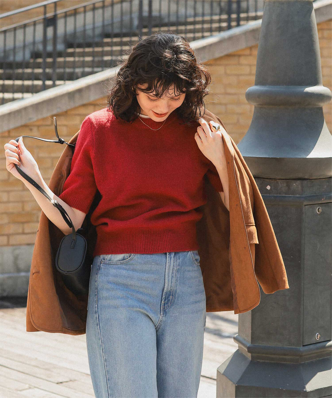 titivate「レイヤードデザインふわっとタッチハーフスリーブニット」|ニット・セーター|