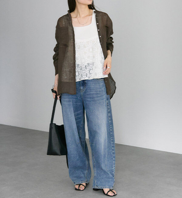  「シアーガーゼバンドカラーブラウス」|シャツ・ブラウス|