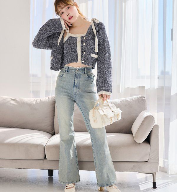  「【セットアップ可能】肩リボン配色ビスチェ」|ニット・セーター|