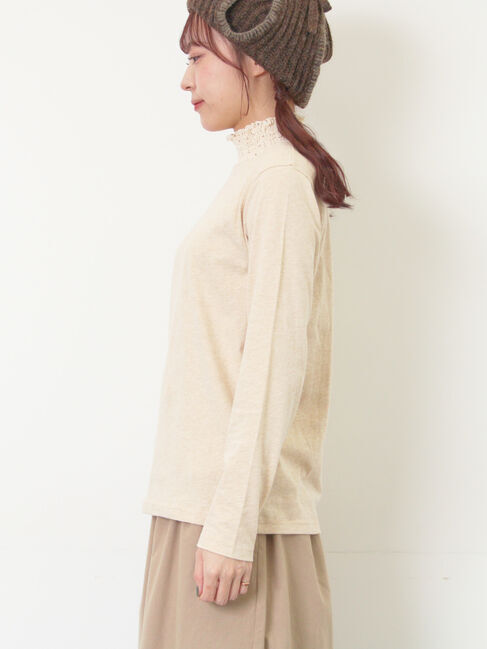 Samansa Mos2「【吸湿発熱】襟レースシャーリングカットソー」|Tシャツ・カットソー|