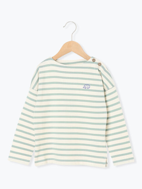 Samansa Mos2 Lagom「ハリネズミ刺繍ボーダーカットソー」|Tシャツ・カットソー|グリーン