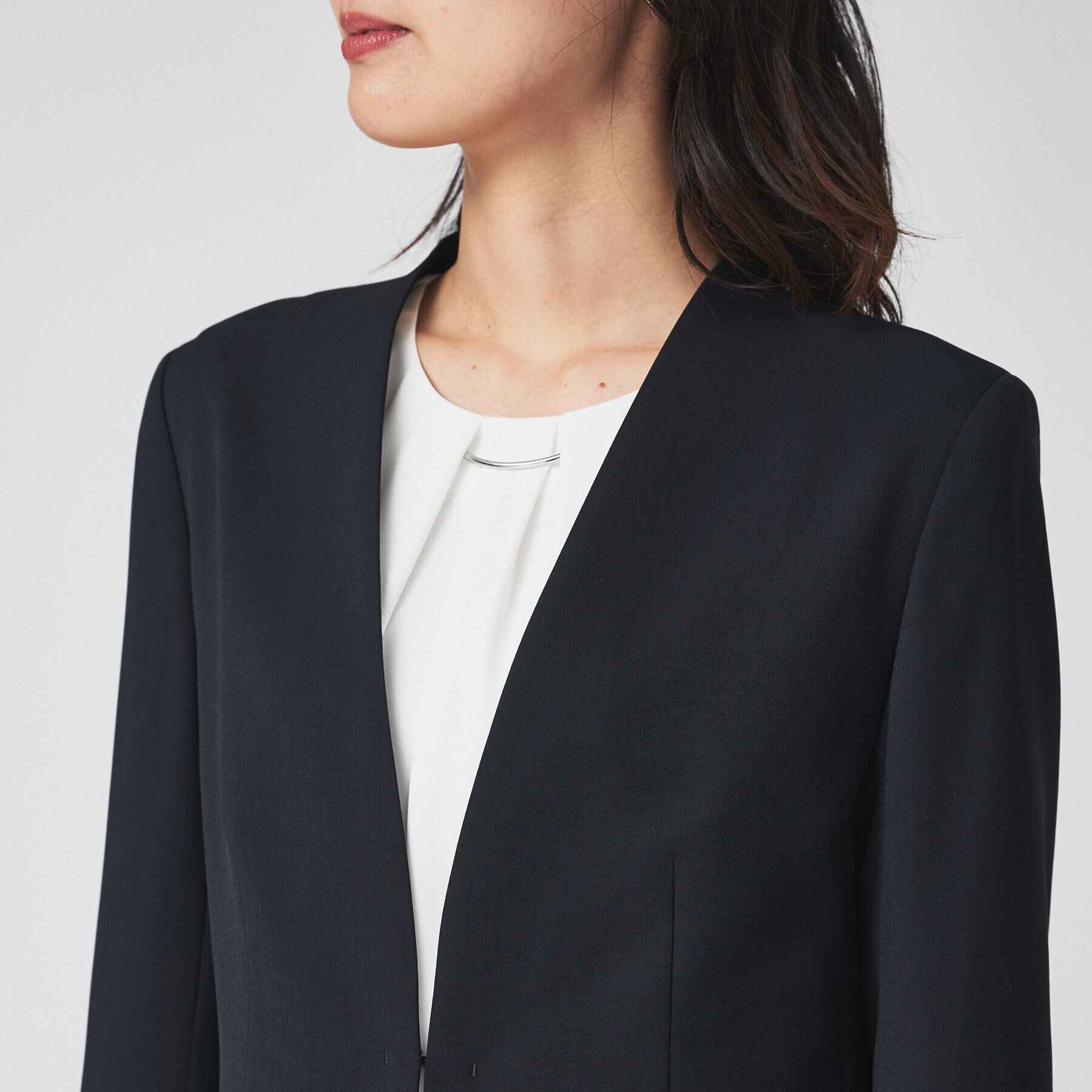 UNTITLED「【通勤スーツ/入卒/セレモニー】ライトウェイト ストレッチカラーレスジャケット」|ノーカラージャケット|